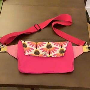 Handmade Bright Pink canvas with Floral/butterflies cross body Bag